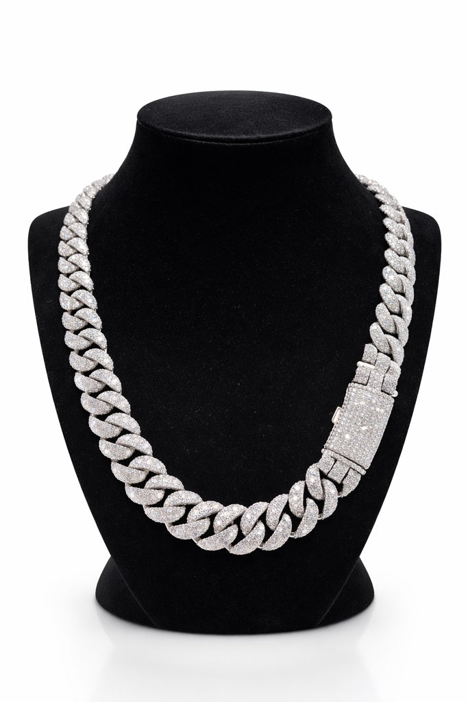 925 MOISSANITE MIAMI CUBAN CHAIN 16MM 22IN 255.07GRS 34.52 CTW VVS COLOR