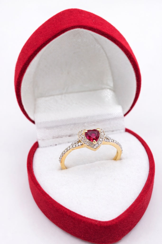 14KT NATURAL DIAMOND AROUND HEART LAB RUBI ELEGANT RING Size 7/0.83CT/ 2.78GM