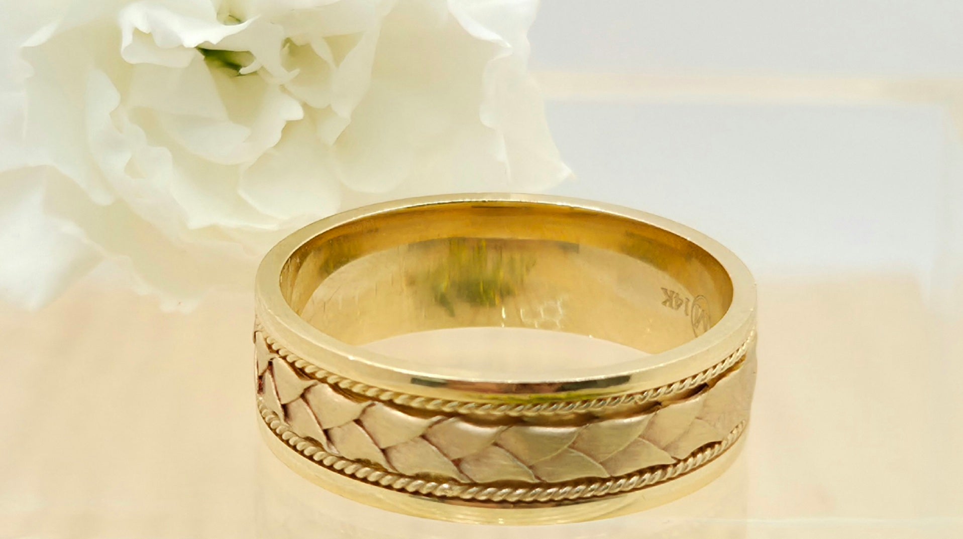14KT BRAIDED DESIGN ENGAGEMENT MAN'S RING Size 13 6MM Weight 7.8GR
