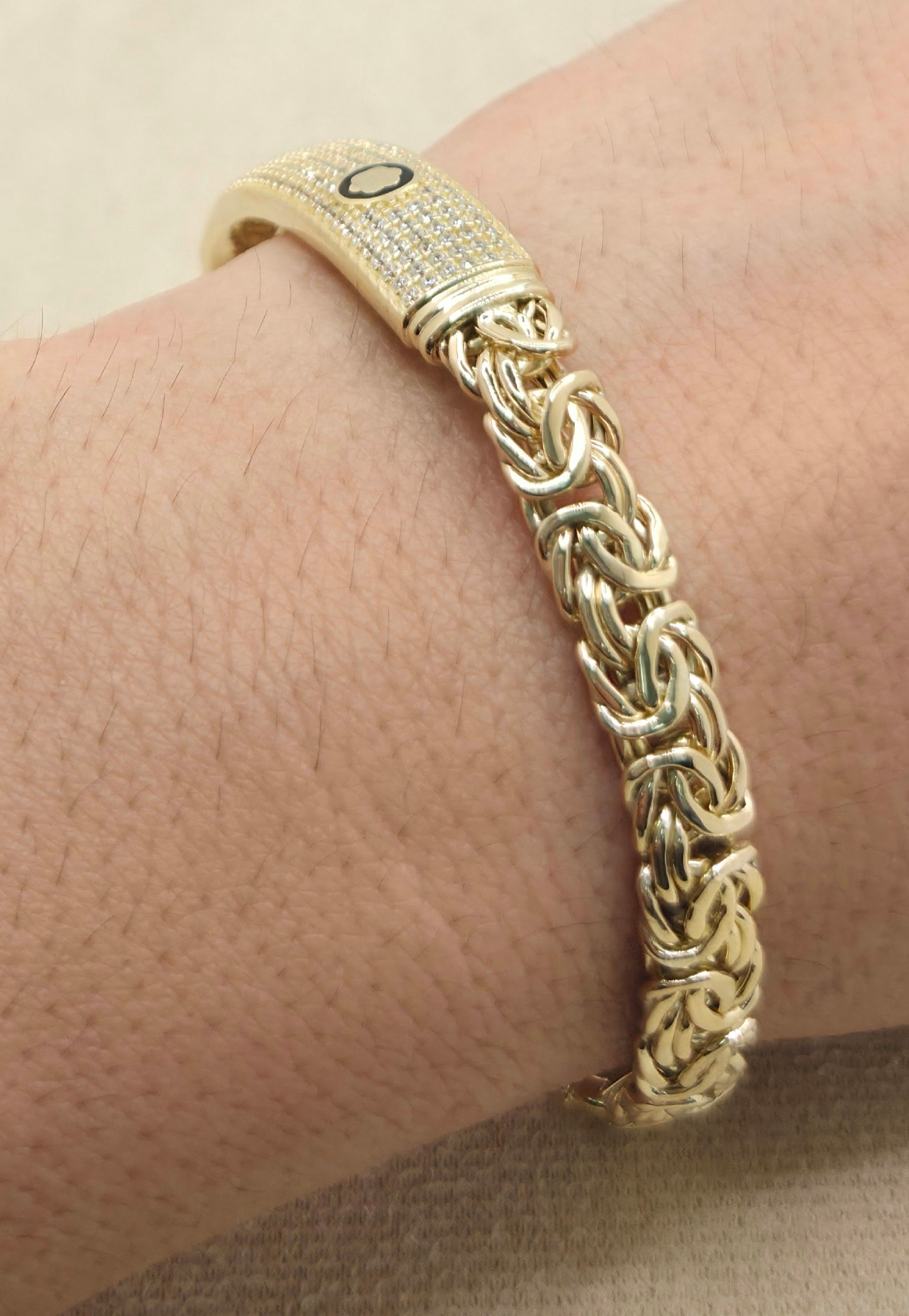 10KT CZ BAR DETAIL BYZENTINE BRACELET Size 7INCH 7.5MM Weight 11.8GR