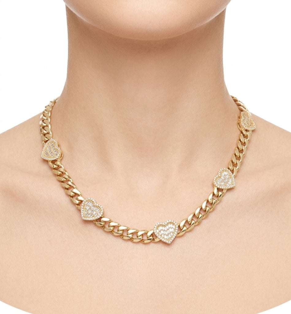 14KT HEARTS NECKLACE WOMAN Size 18INCH 7.5MM Weight 27GR