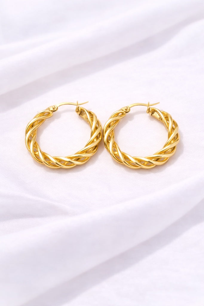 10KT MODERN WOVEN HOOPS EARRINGS Size 2 5MM Weight 2.8GR