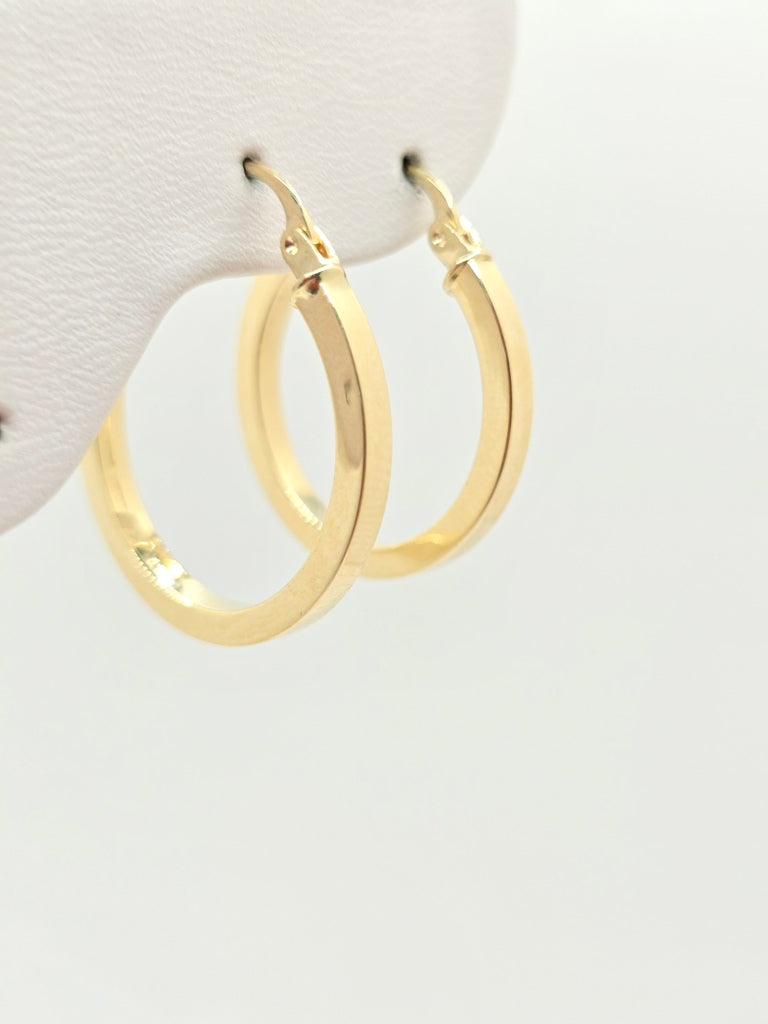14KT PLAIN STRAIGHT EDGE HOOPS EARRINGS  Size 3 2.5MM Weight 1.9GR