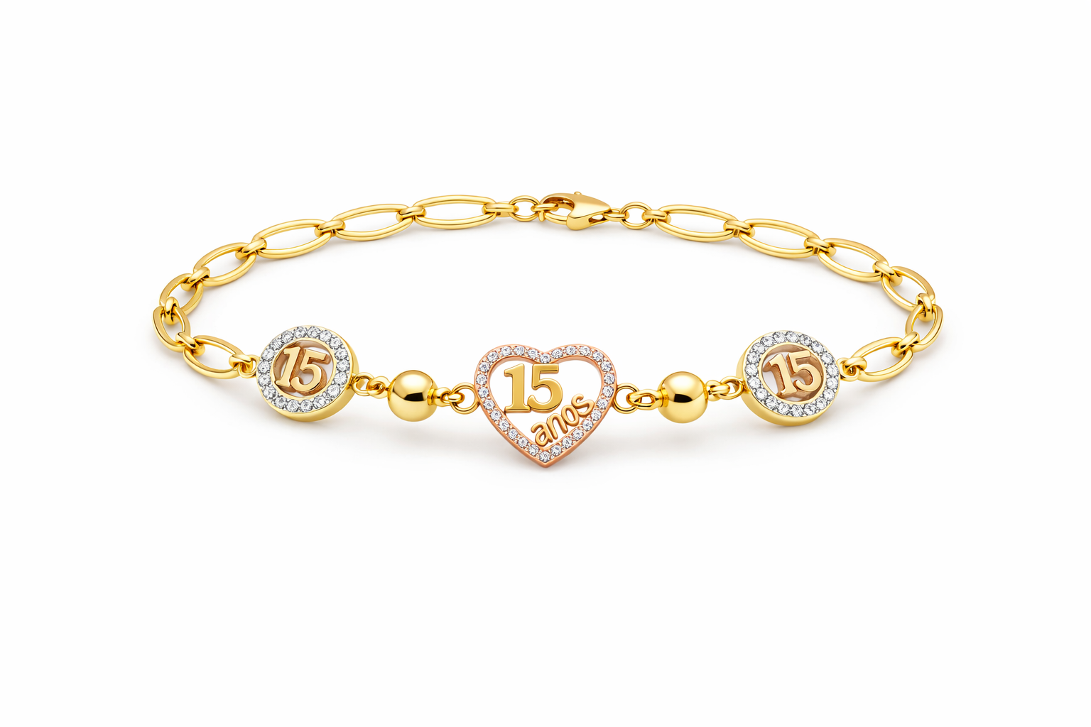 10KT TRHEE TONE FIFTEEN BRACELET Size 7INCH  Weigth 4.8GR