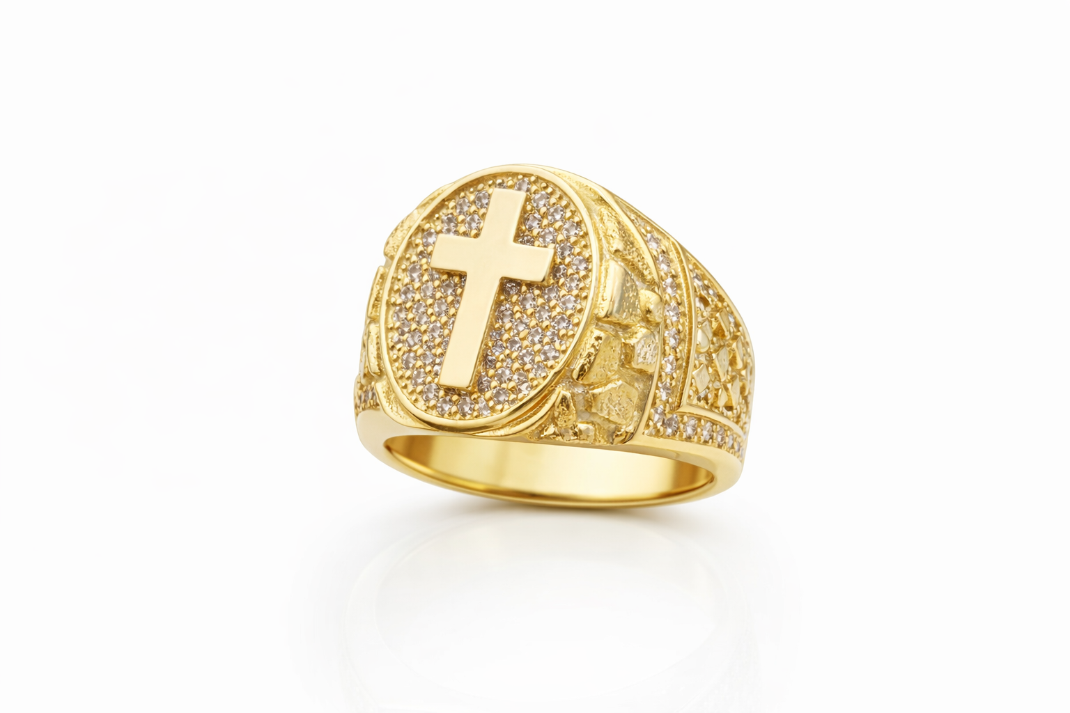 14KT OVAL CZ BACKGROUND CROSS MAN'S RING Size 12 Weigth 7.3GR