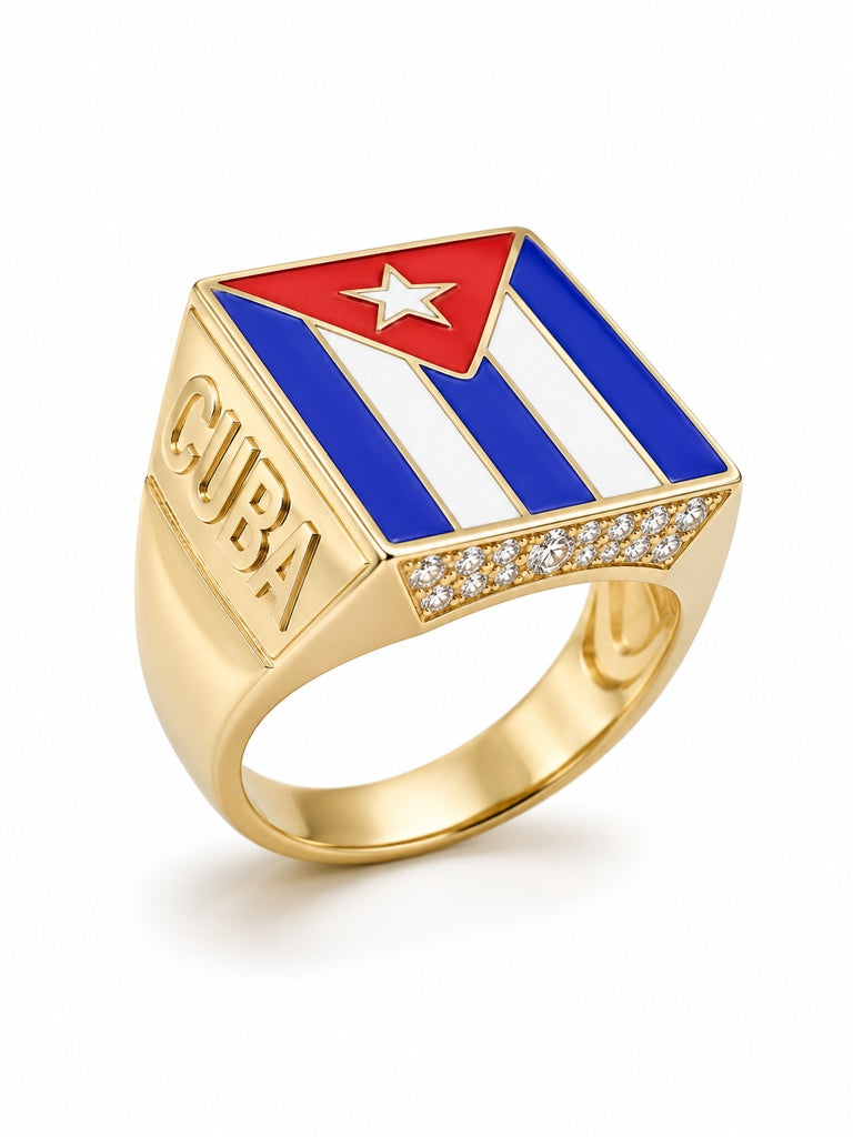 10KT CUBAN FLAG CZ DETAIL RING Weight 7.9GR