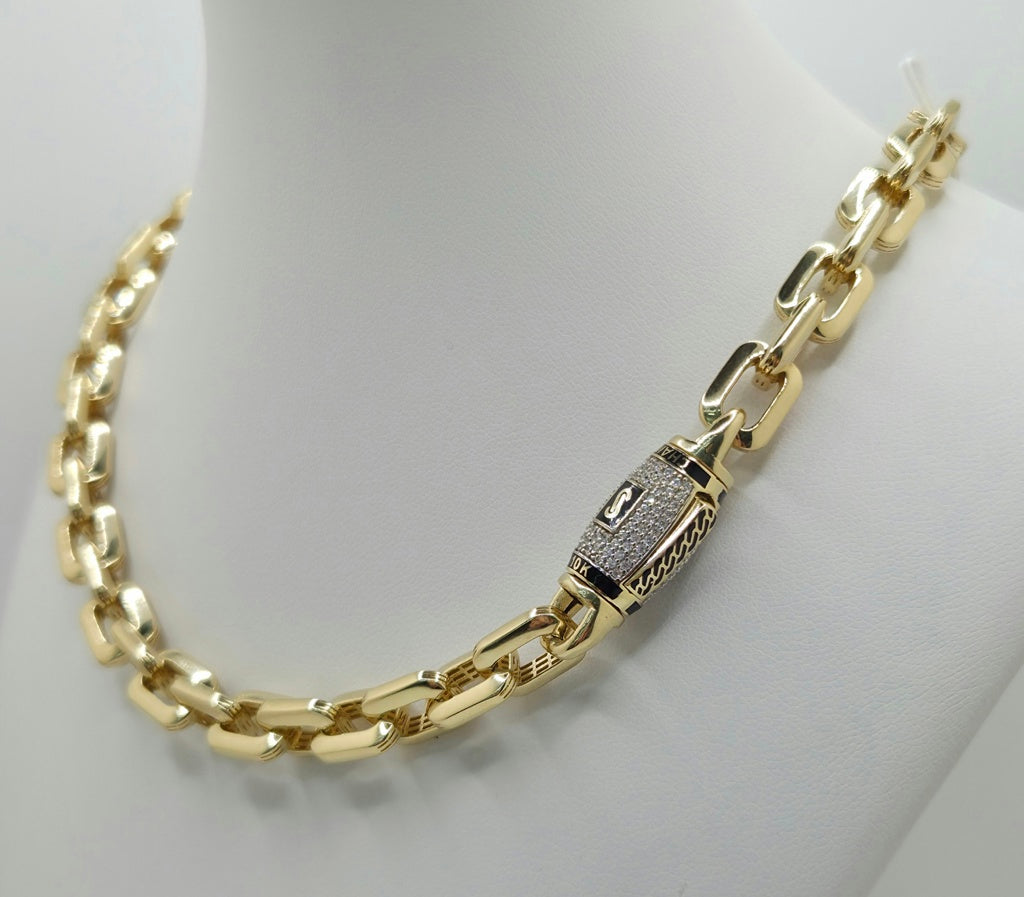 10KT HERMES STYLE CERTIFIED MONACO CHAIN CZ CLOSURE Size 22INCH 8MM Weight 33.6GR
