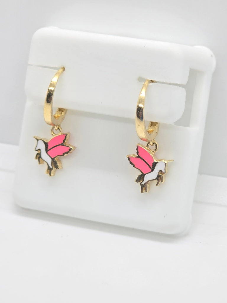 10K WHITE PEGASUS HOOP EARRINGS