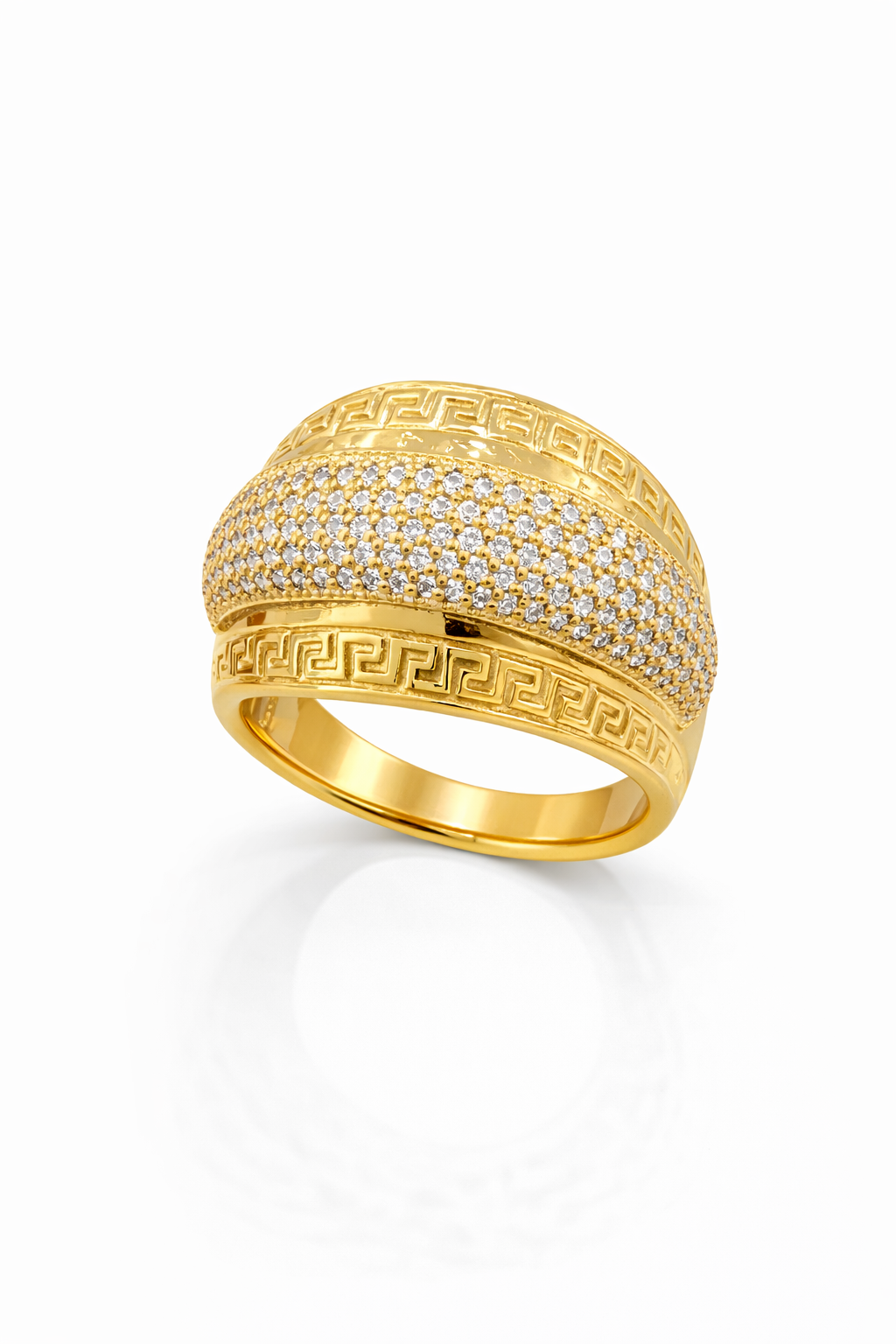 14KT GREEK CZ ROW CENTER MODERN RING Size 8 Weigth 4.7GR