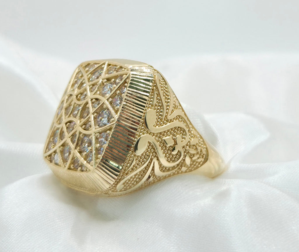 14KT SQUARE ROSETTA MEN'S RING Size 11.5 Weight 14.3GR