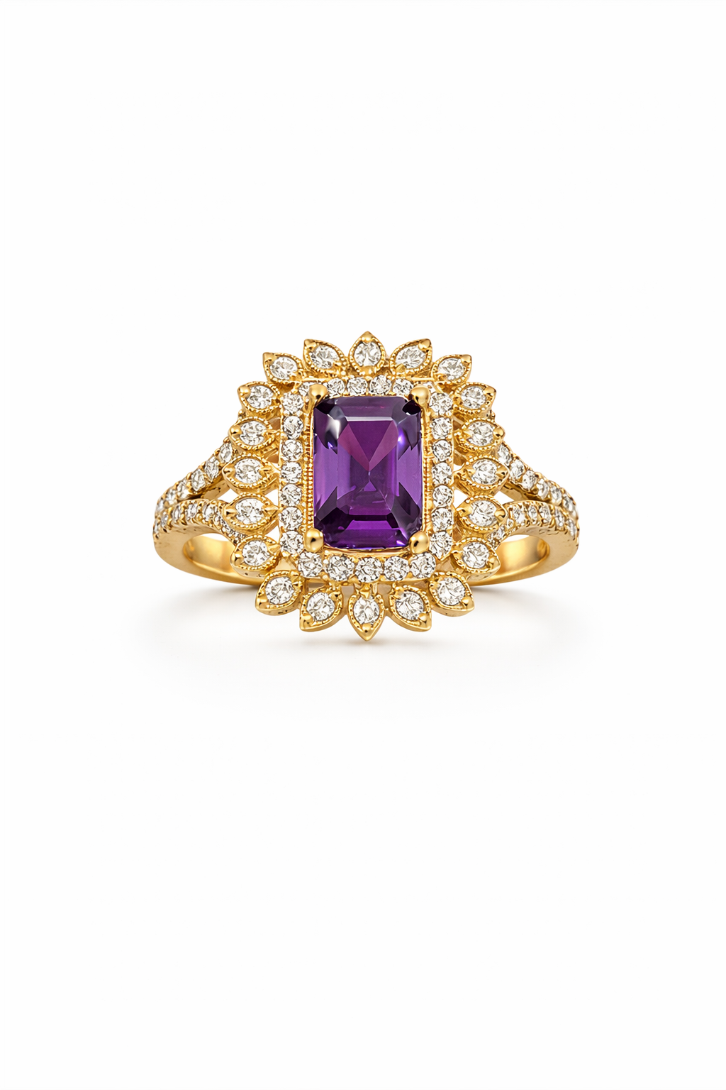 10KT ELEGANT PURPLE SQUARE STONE RING Size 7 Weigth 2.6GR