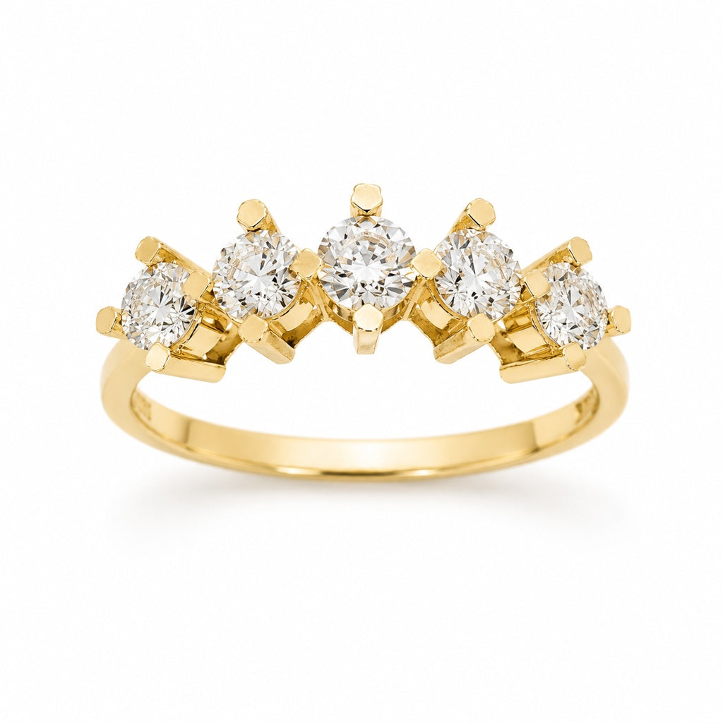14KT GOLD AND DIAMOND FIVESTONES RING+DIAMOND Size 7