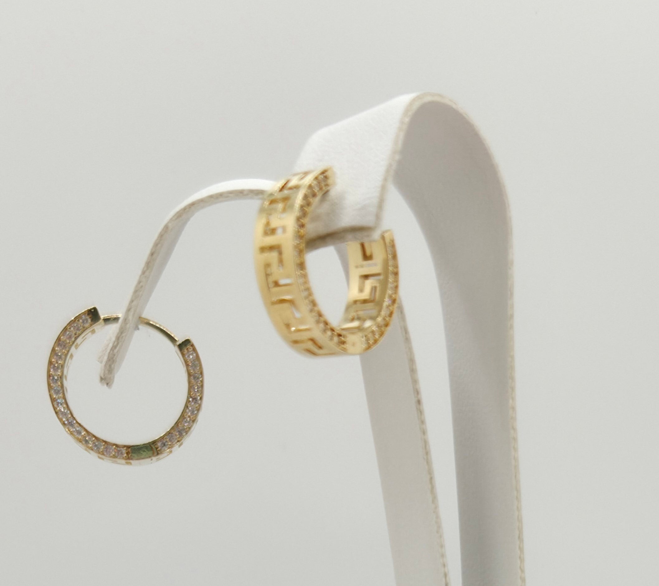 10KT GREEK STYLE HOOPS EARRINGS CZ Size SMALL Weight 2.8GR
