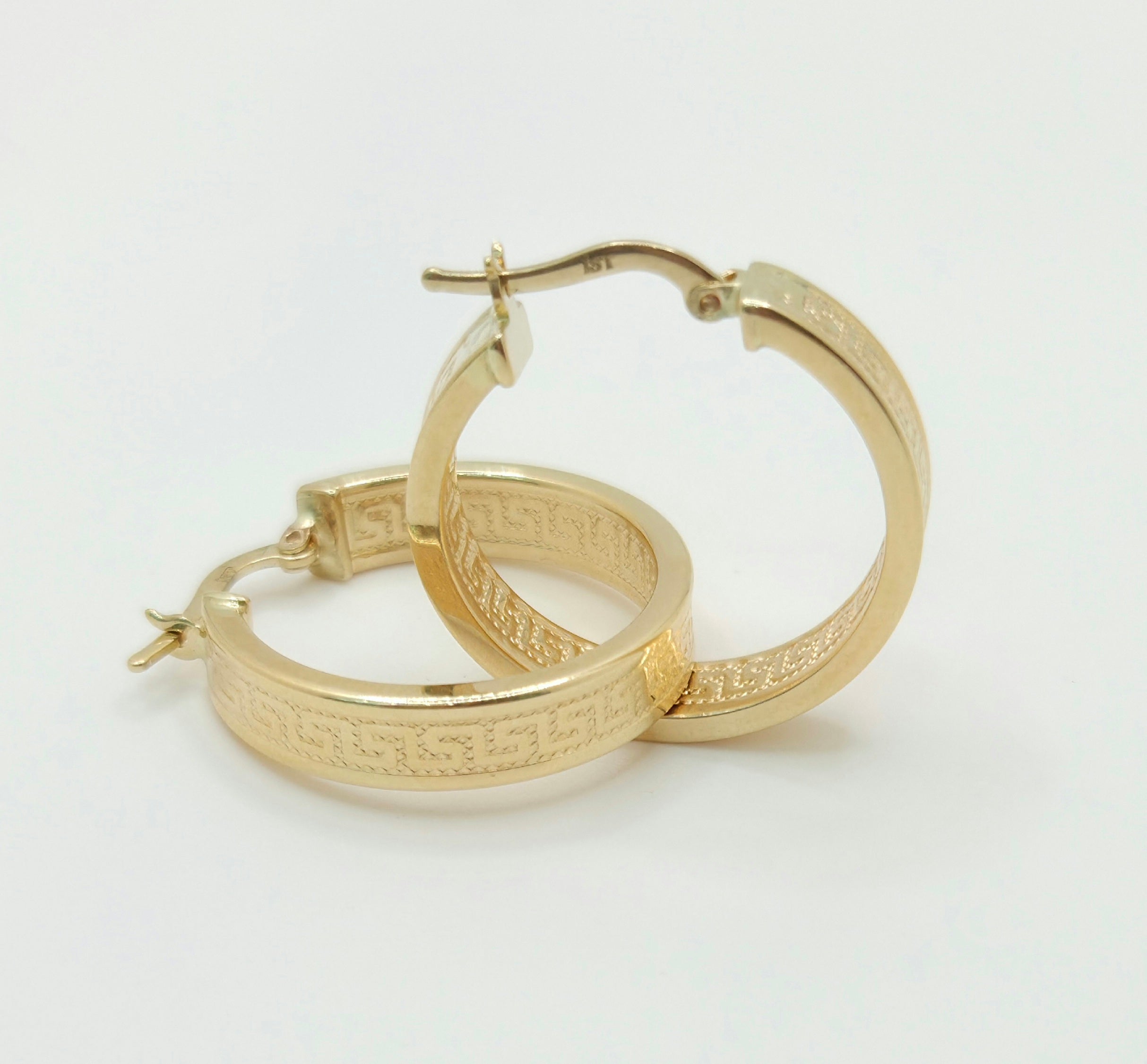 14KT GREEK DESIGN STRAIGHT HOOPS EARRINGS Size 3 5MM Weight 4GR