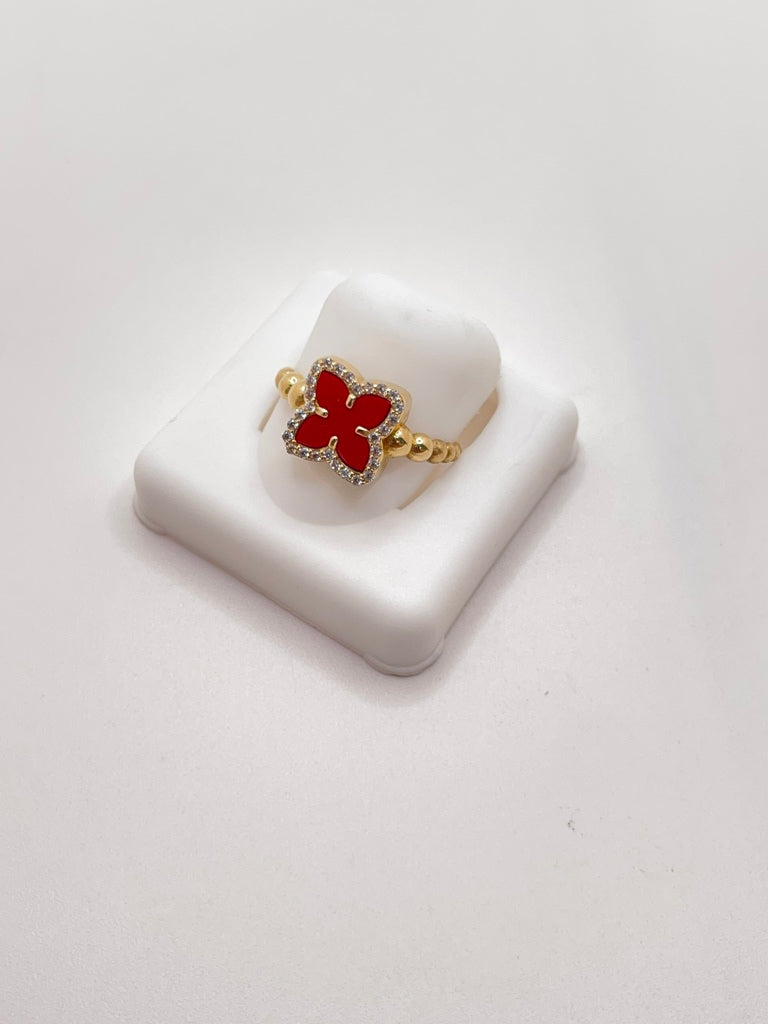 10KT DELICATE RED FLOWER RING Size 7.5 Weight 1.91GR