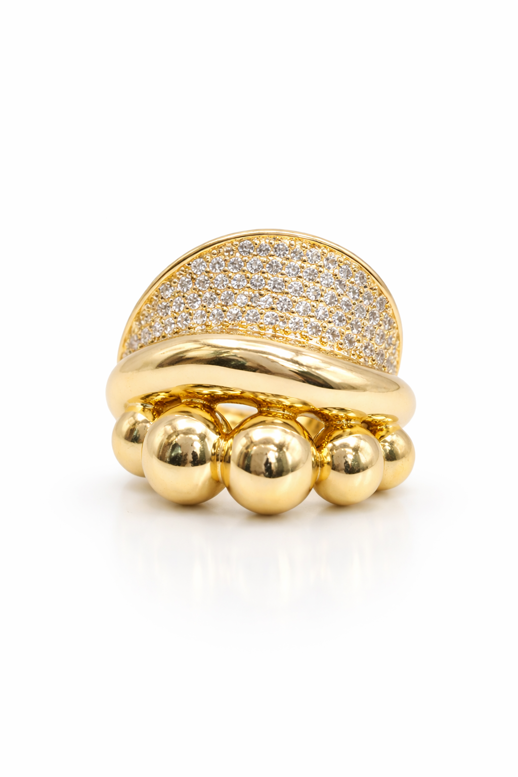 14KT MODERN BALLS AND CZ DESIGN WOMAN'S RING Size 8 Weigth 3.7GR