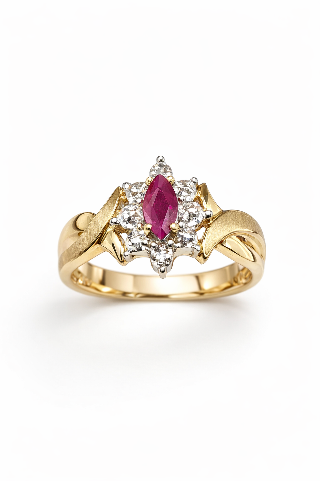 10KT DIAMOND AND RUBI DELICATE WOMAN'S RING Size 7 Weight 2.6GR