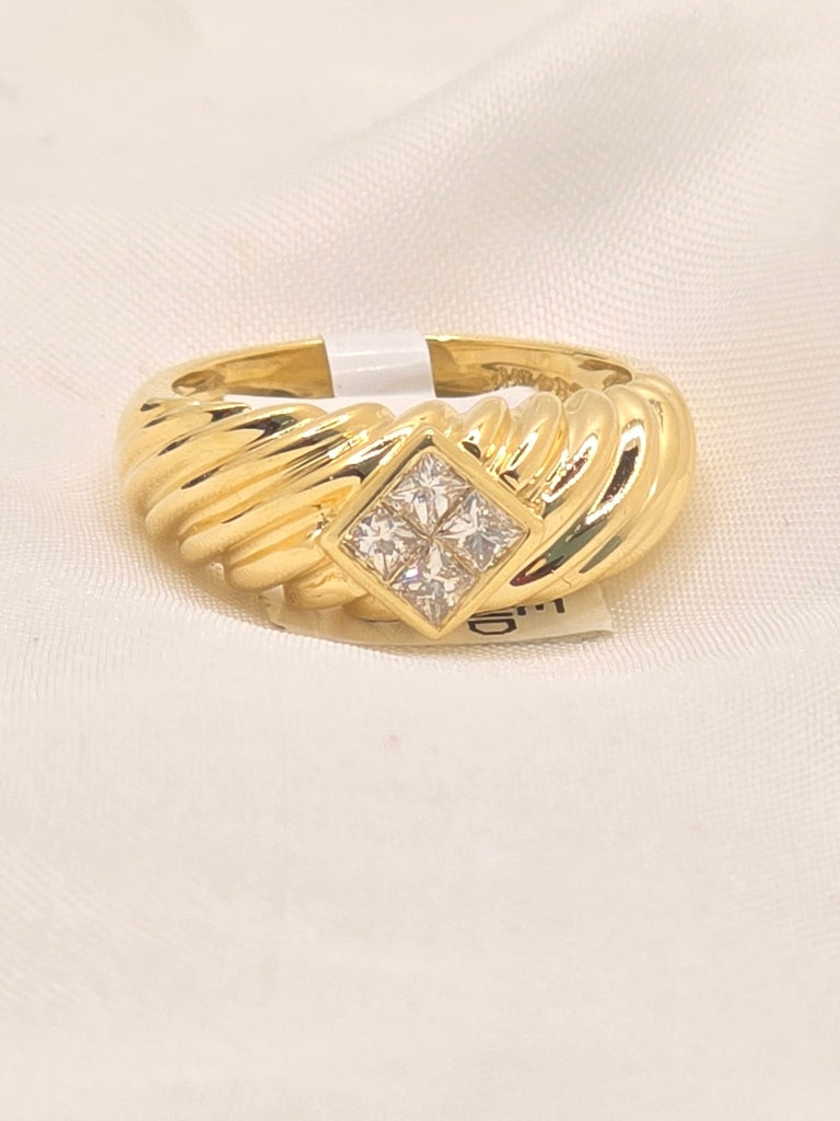 14KT CABLE DESIG PRINCESS CUT DIAMOND RING INVISIBLE DIAMOND BND Size 7 Weight 6 GRS