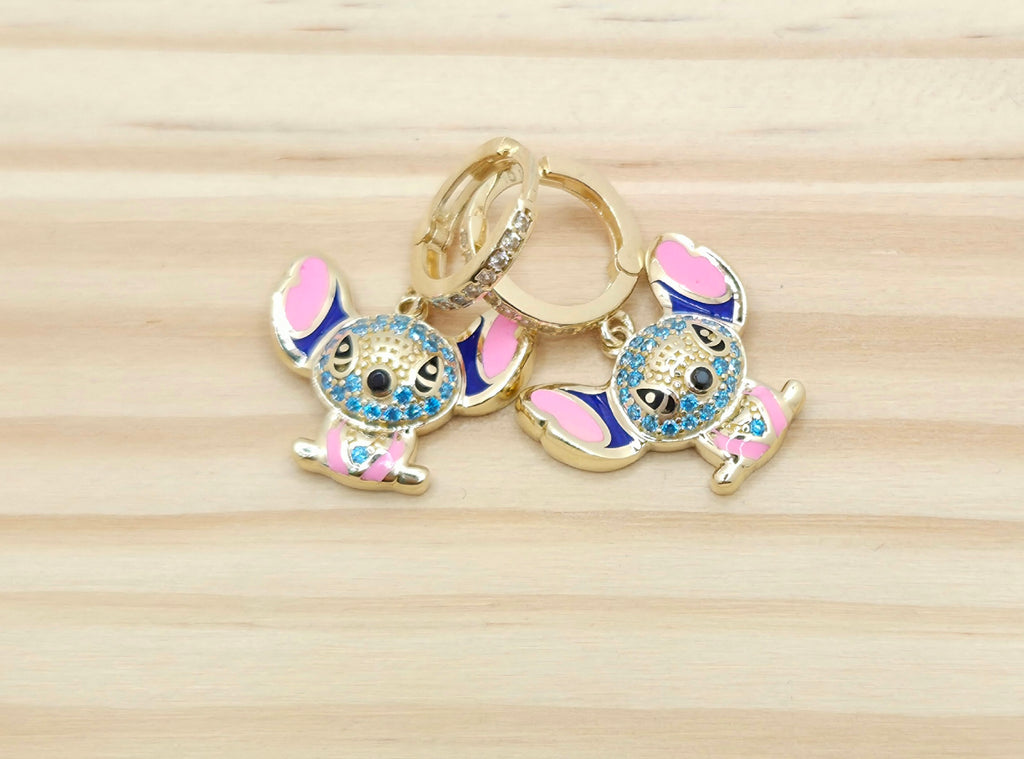 10KT CZ DETAIL SKY BLUE STITCH HOOPS EARRINGS  Weight 4.9GR