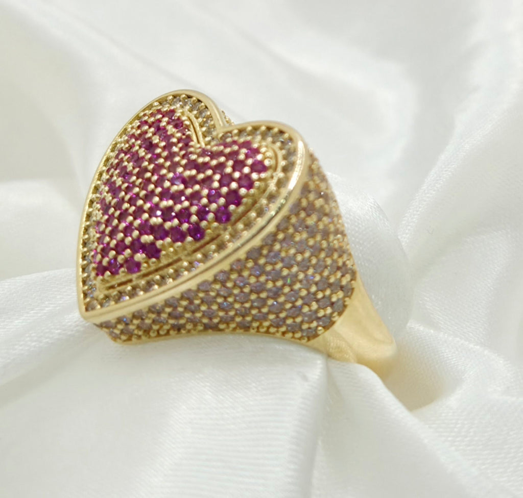 10KT BIG CZ PINK HEART RING Size 7 Weight 5.4GR