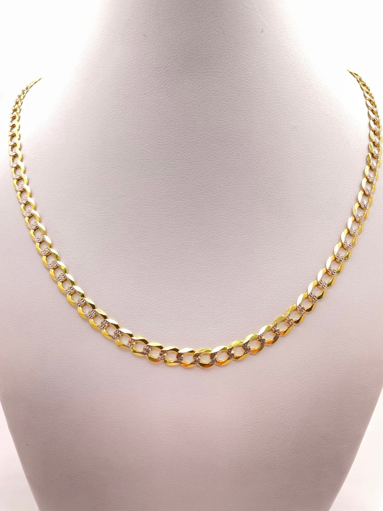 10KT TWO TONE CUBAN CURB FLAT CHAIN 22INCH 5MM WEIGHT 8.6GR
