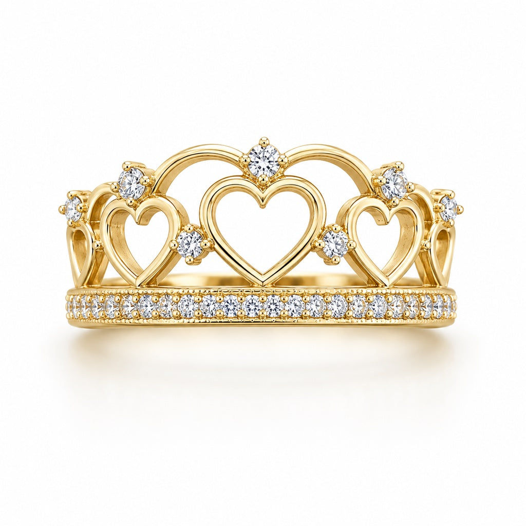 14KT DELICATE HEARTS CROWN RING Size 7 Weight 2.6GR