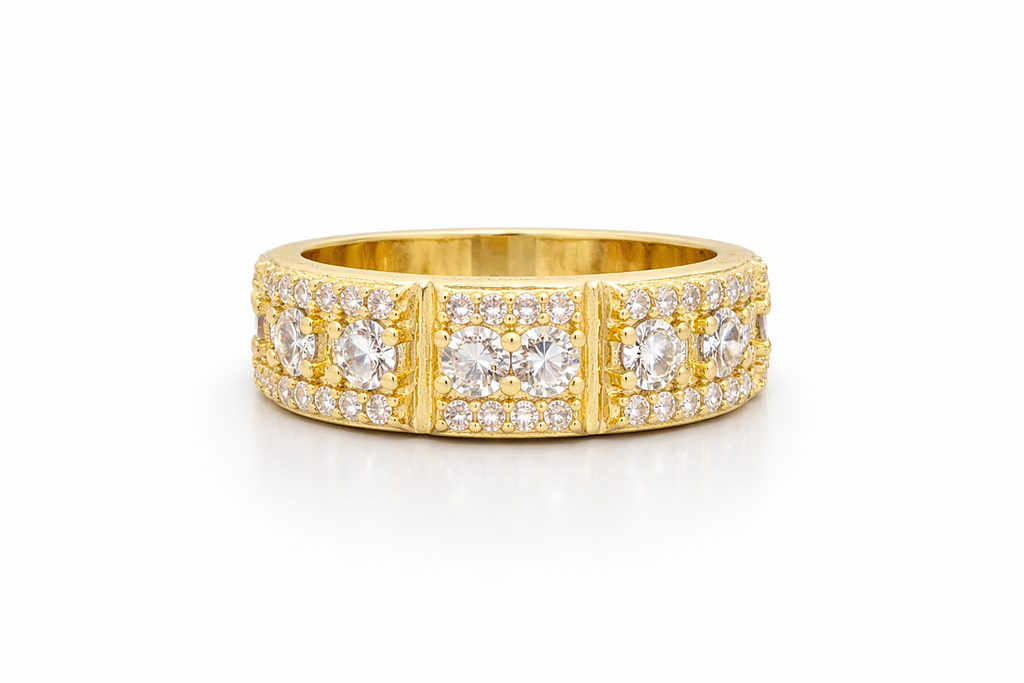 10KT 3CZ ROW WEDDING BAND RING Size 11 7.5MM Weigth 4.10GRS