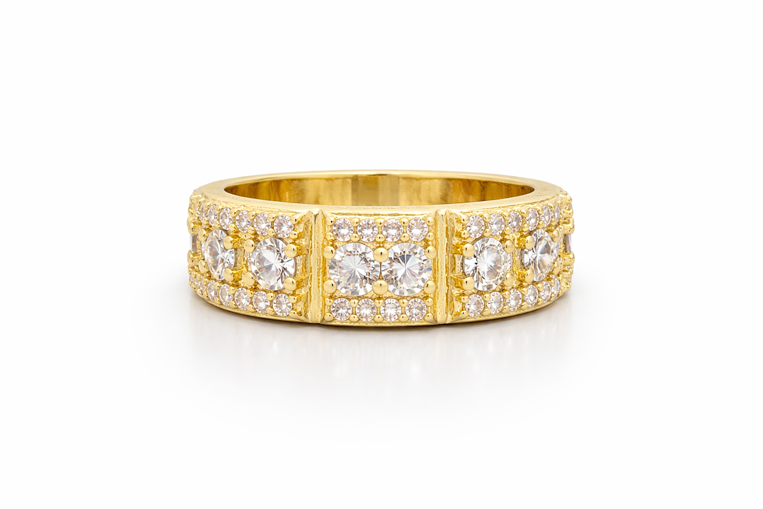 10KT 3CZ ROW WEDDING BAND RING Size 11 7.5MM Weigth 4.10GRS
