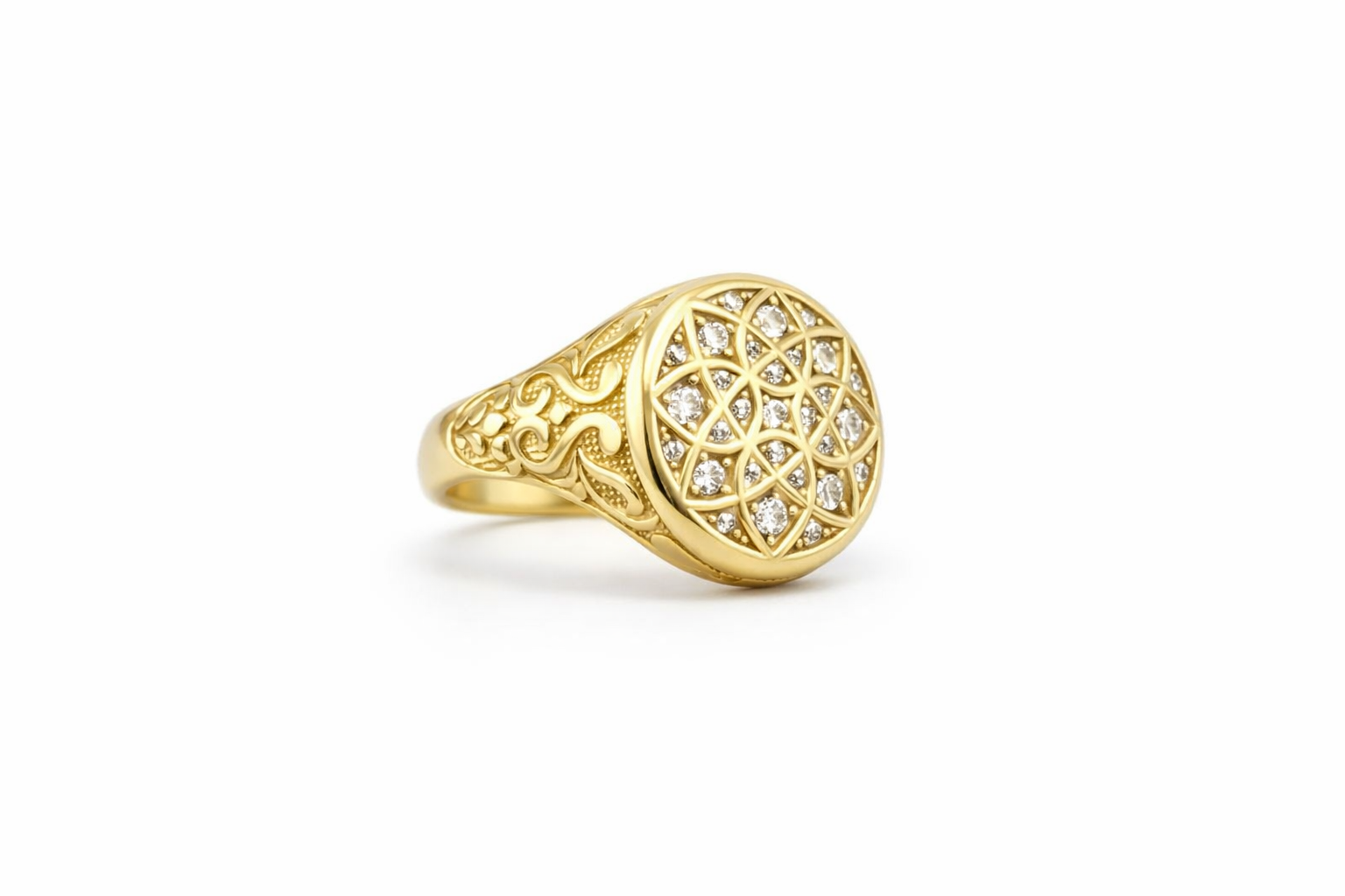 14KT MINI ROSETTA DESIGN MAN'S RING Size 10 Weight 5.7GR