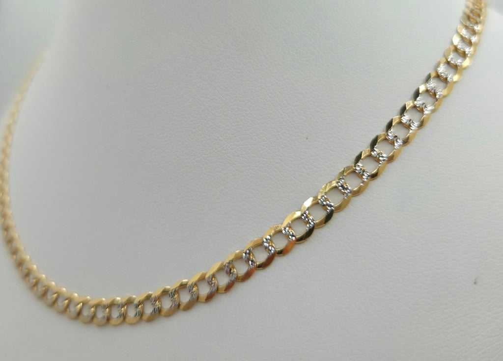 10KT TWO TONE CUBAN CURB FLAT Size 20INCH 4MM Weight 6.9GR