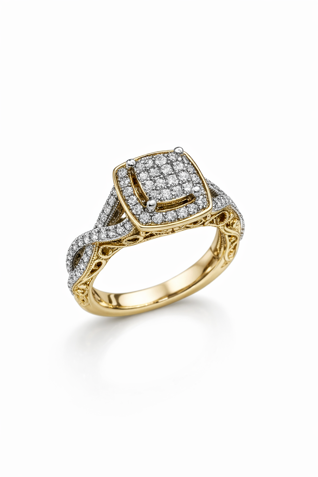 10KT  SQUARE PRINCESS STYLE DIAMOND ELEGANT RING Size 7 Weigth 4.6GR