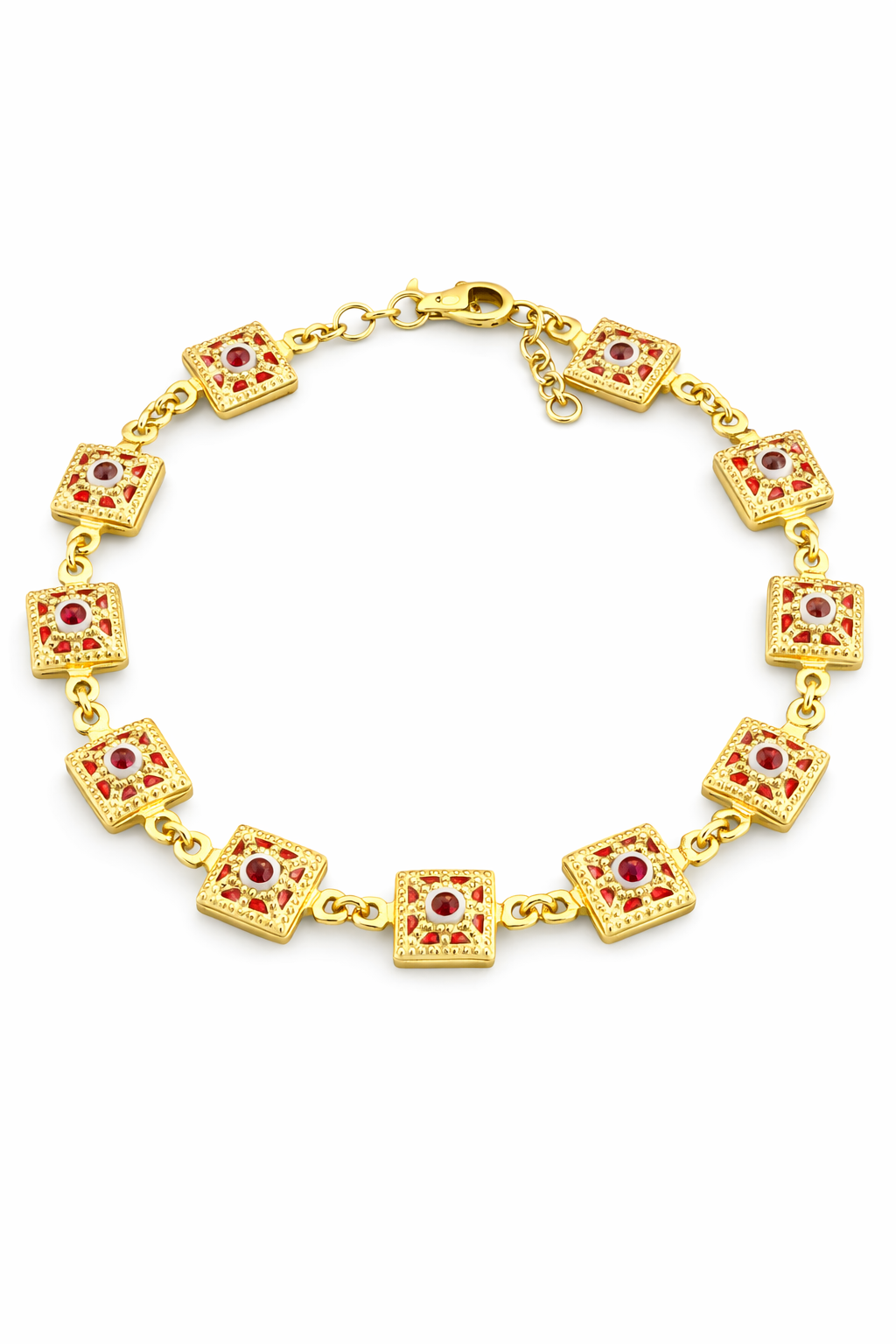 14KT SQUARE SHAPE RED EYE BRACELET Size 7.5-8INCH Weigth 4.9GR