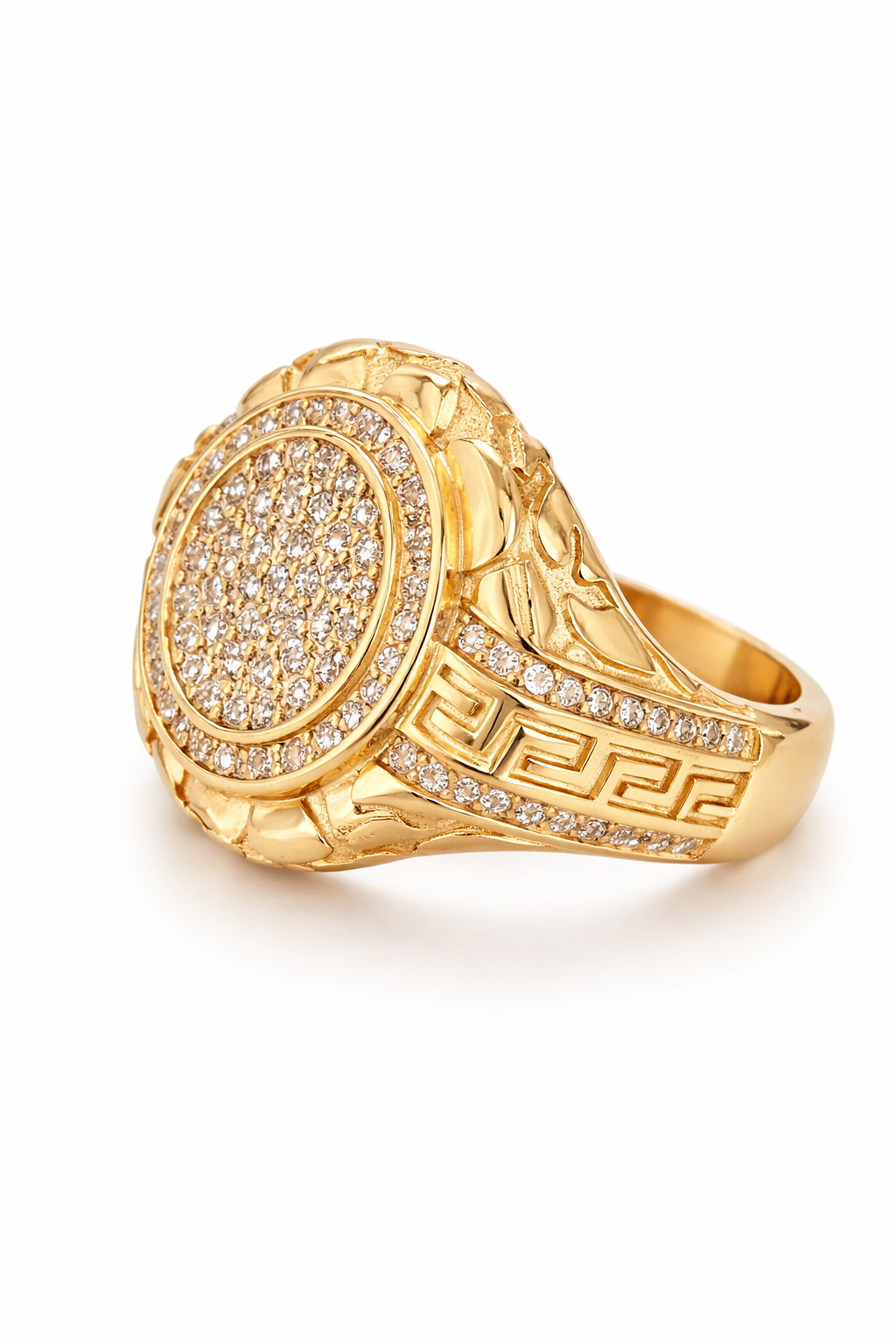 14KT MODERN ROUND NUGGETS AND CZ DETAILS MAN'S RING Size 10.5 Weigth 5.8GR