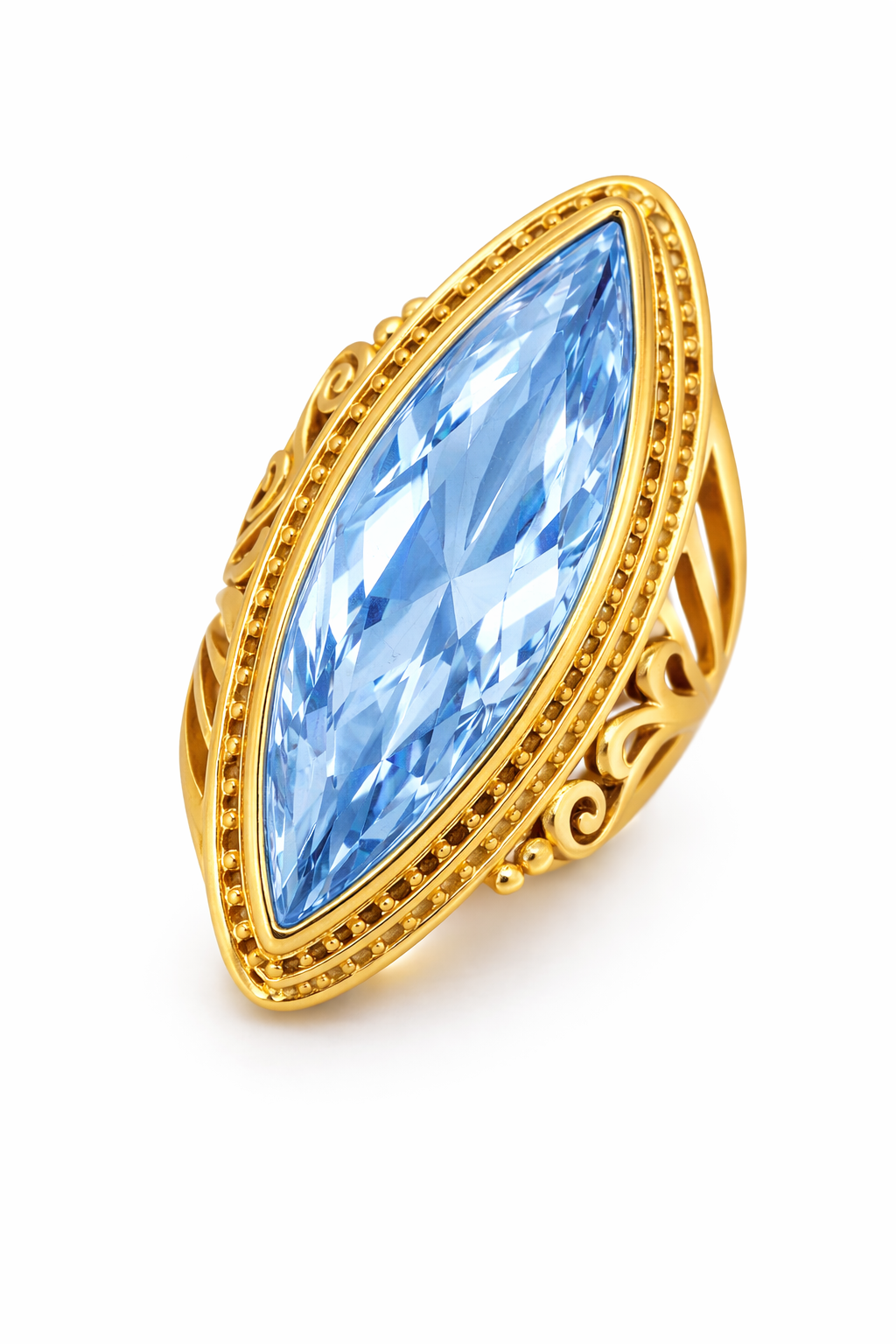 10KT STRONG BLUE ALMOND STONE RING Size 7 Weight 5.8GR