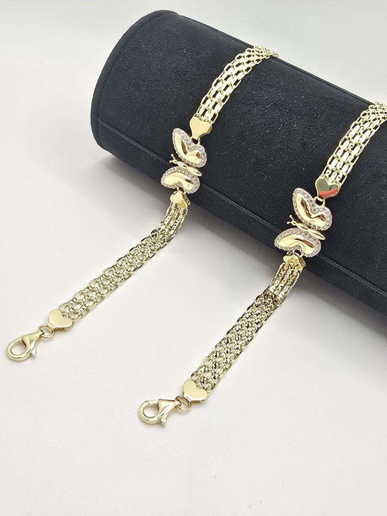 10KT LARGE BUTTERFLY BISMARK LINK BRACELET Size 7.5INCH 7MM Weight 8.2GR