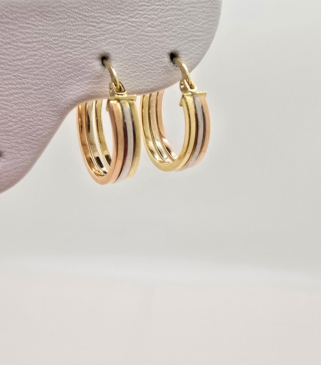 14KT MEDIUM ROUND THREE TONE TRIPLE HOOPS EARRINGS Weight 2.2GR
