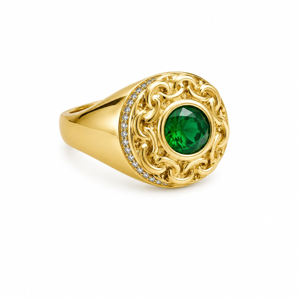 14KT ELEGANT CHINO LINK FRAME GREEN STONE RING Size 8 Weight 5GR