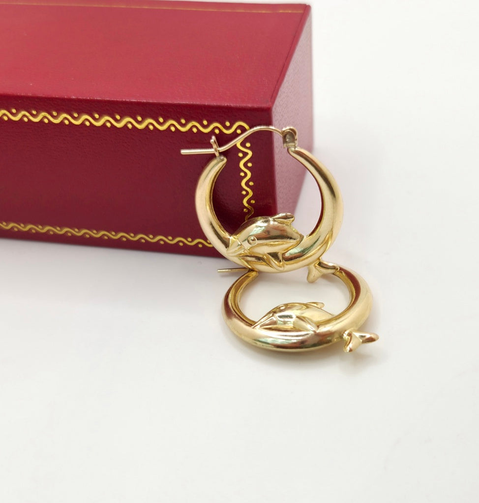 10KT DOLPHIN DETAIL HOOPS EARRINGS Weight 3GR