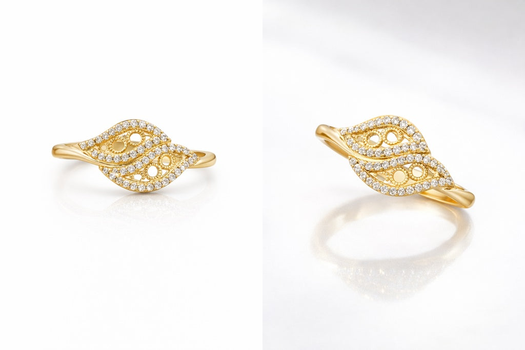 14KT VINTAGE STYLE CZ FRAME SMALL WAVES RING Size 7 Weigth 1.5GR