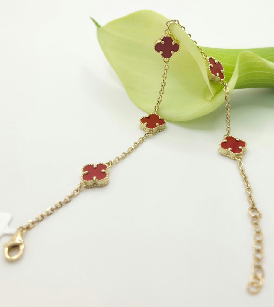 10KT SMALL RED CLOVER BRACELET Size 7.5INCH Weight 2.7GR