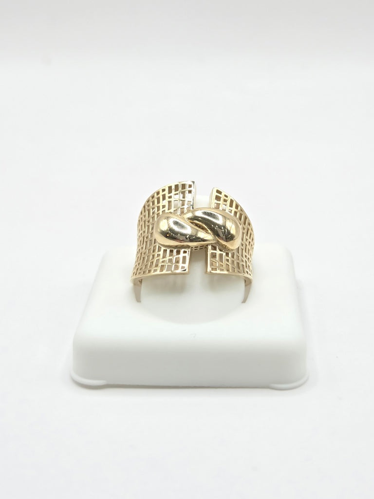 10KT FANCY SILHOUETTES BACK DESIGN CZ DROPS DETAIL CENTER RING Size 8 Weigth 2.7GR