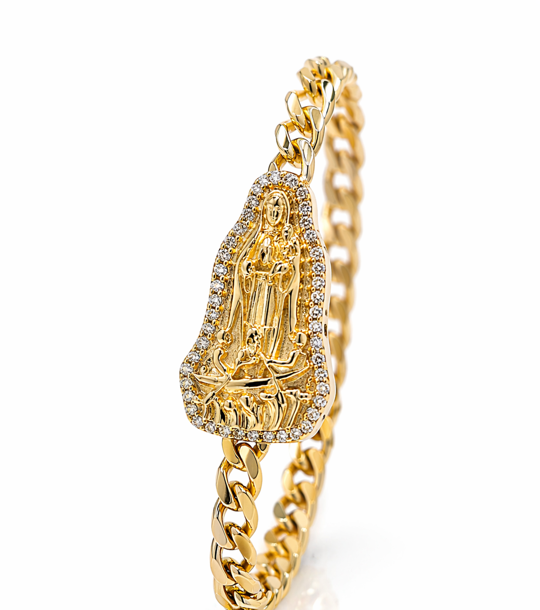 14KT MONACO STYLE CZ FRAME CARIDAD BRACELET Size 8.5INCH 7MM Weigth 14.2GR