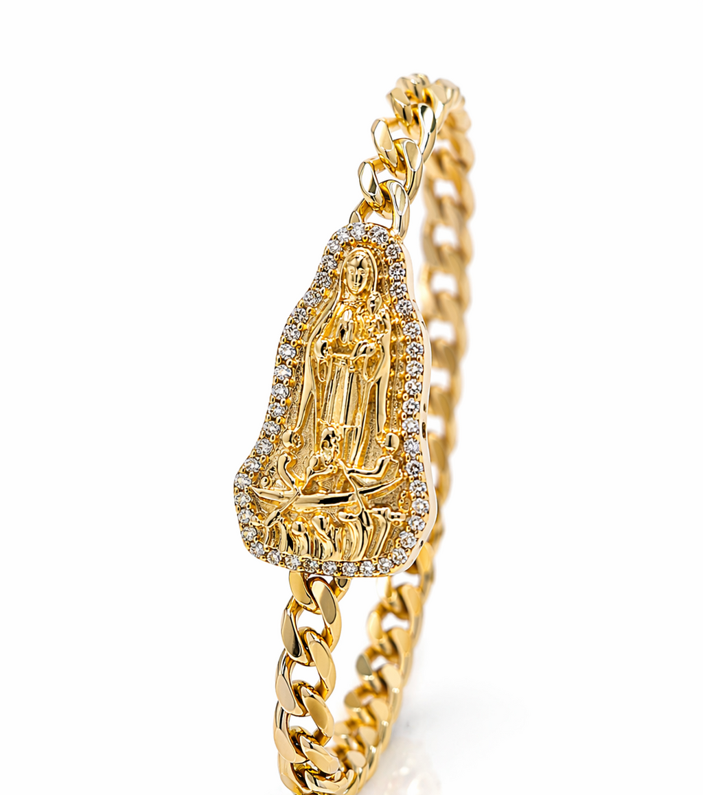 14KT MONACO STYLE CZ FRAME CARIDAD BRACELET Size 8INCH 5.5MM Weigth 11GR