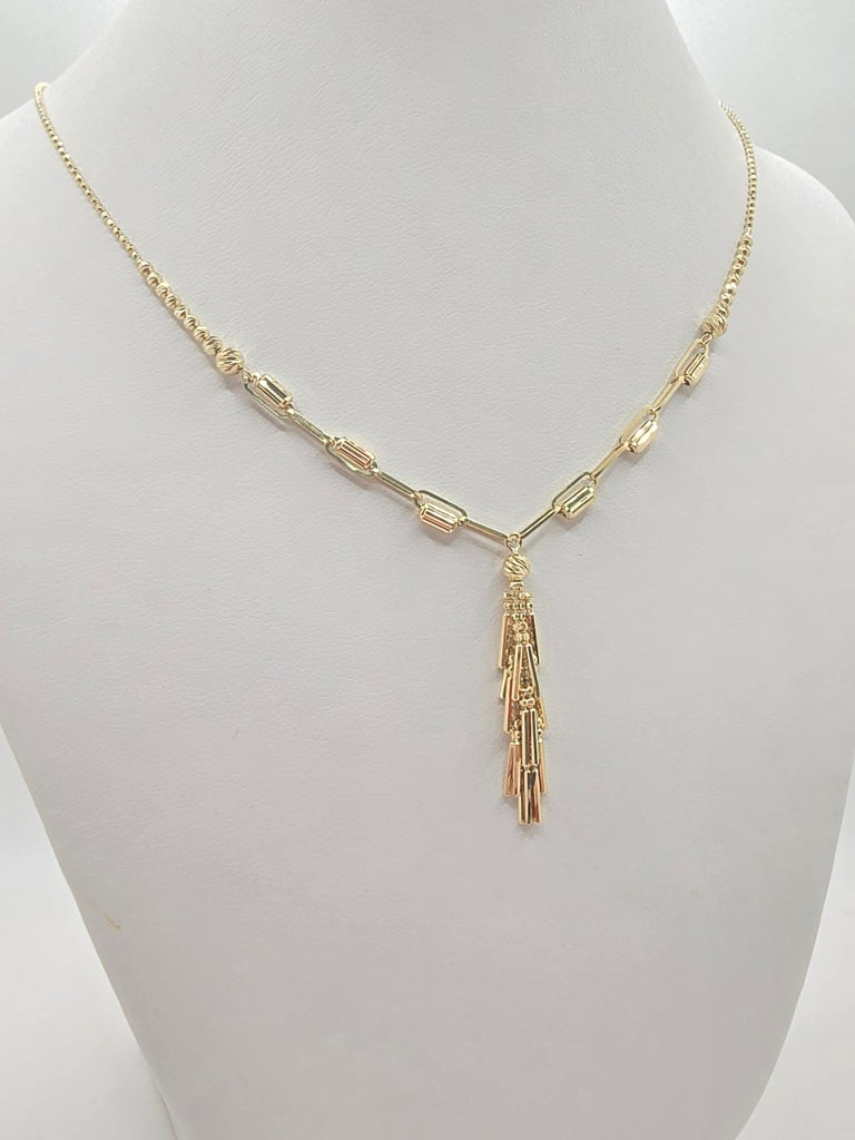 14KT BEAD AND PAPER CLIP NECKLACE WITH DANGLING DETAIL Size 18INCH Weight 5.2GR