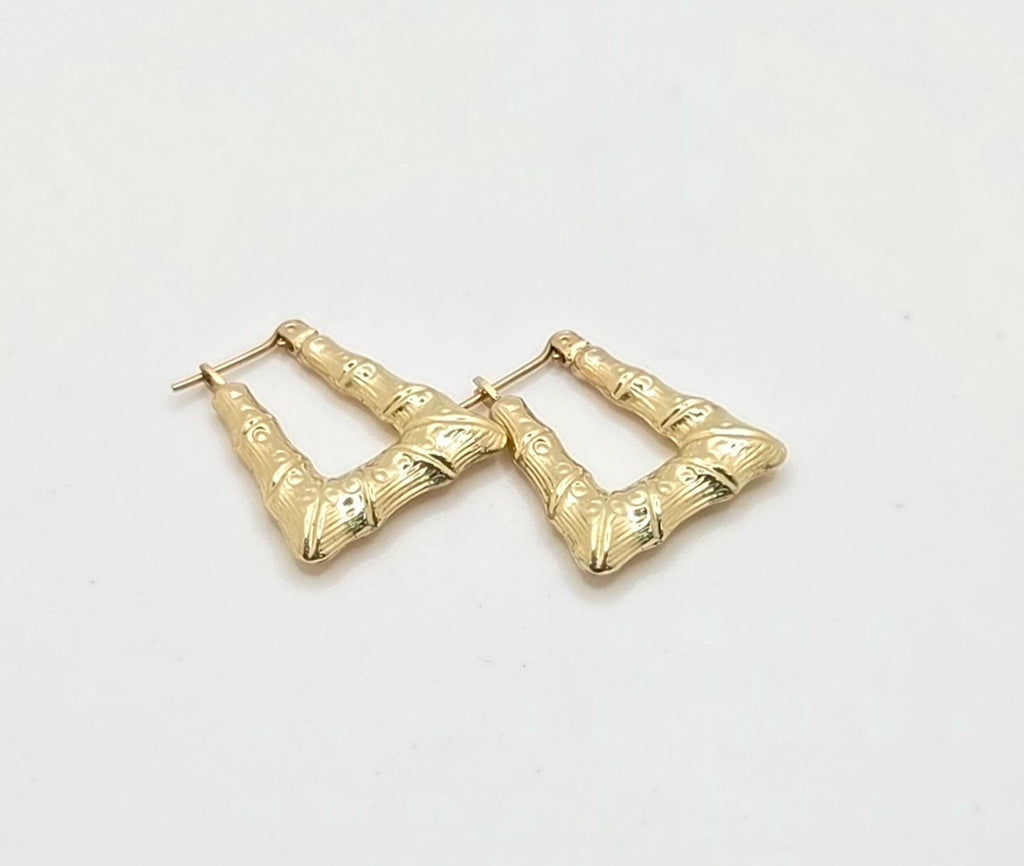 10KT SQUARE BAMBOO STYLE HOOPS EARRINGS Weight 1.8GR