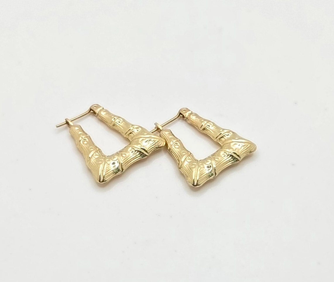 10KT SQUARE BAMBOO STYLE HOOPS EARRINGS Weight 1.8GR