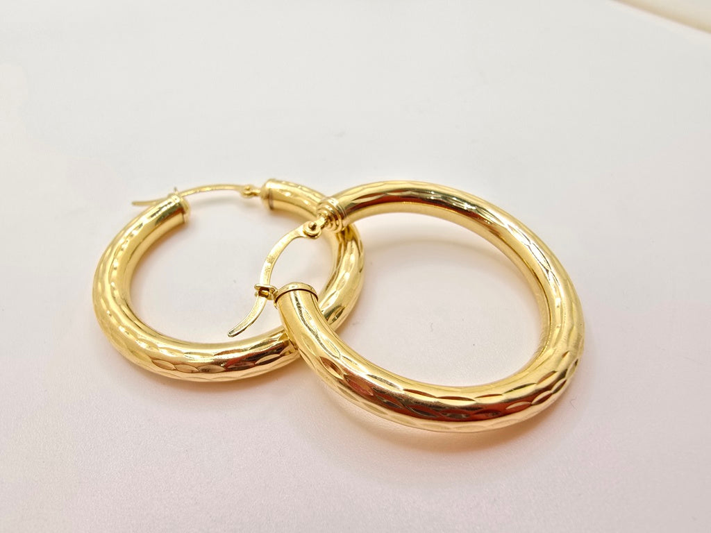 10KT OVAL DIAMOND CUT HOOPS EARRINGS Size 3 4.5MM Weight 3.6GR