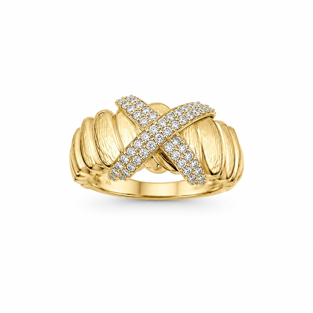 14KT MODERN RING WITH AN X AND CZ DETAILS Size 7 & 8.5 Weight 3.6GR