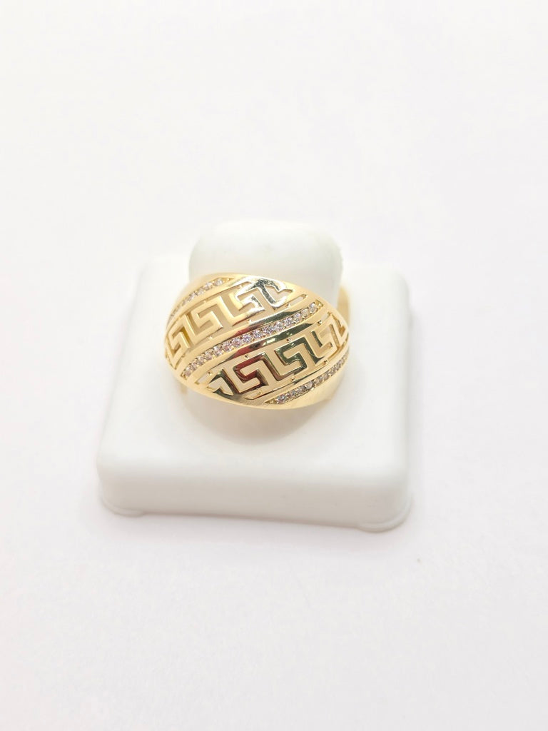 14KT MODERN GREEK STYLE RING WITH ZIRCONIA Size 8 Weight 4.1GR