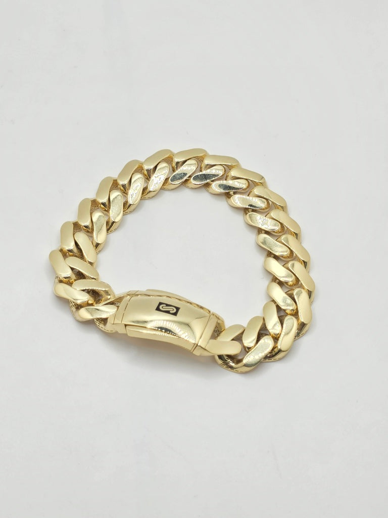 10KT CERTIFIED PLAIN MONACO BRACELET Size 9INCH 15.5MM Weight 24GR